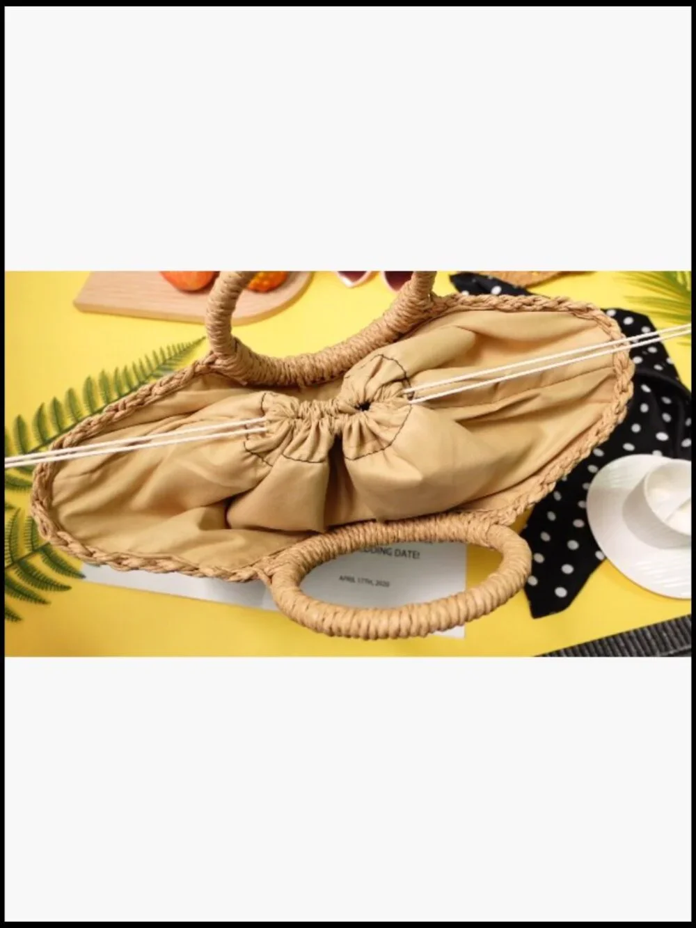 Insulated Straw Beach Cooler Bag Woven Tote Drawstring Closure Leak Proof Picnic